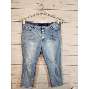 City Chic Womens Distressed High Rise Skinny Stretch Button Fly Jeans Size 22‎
